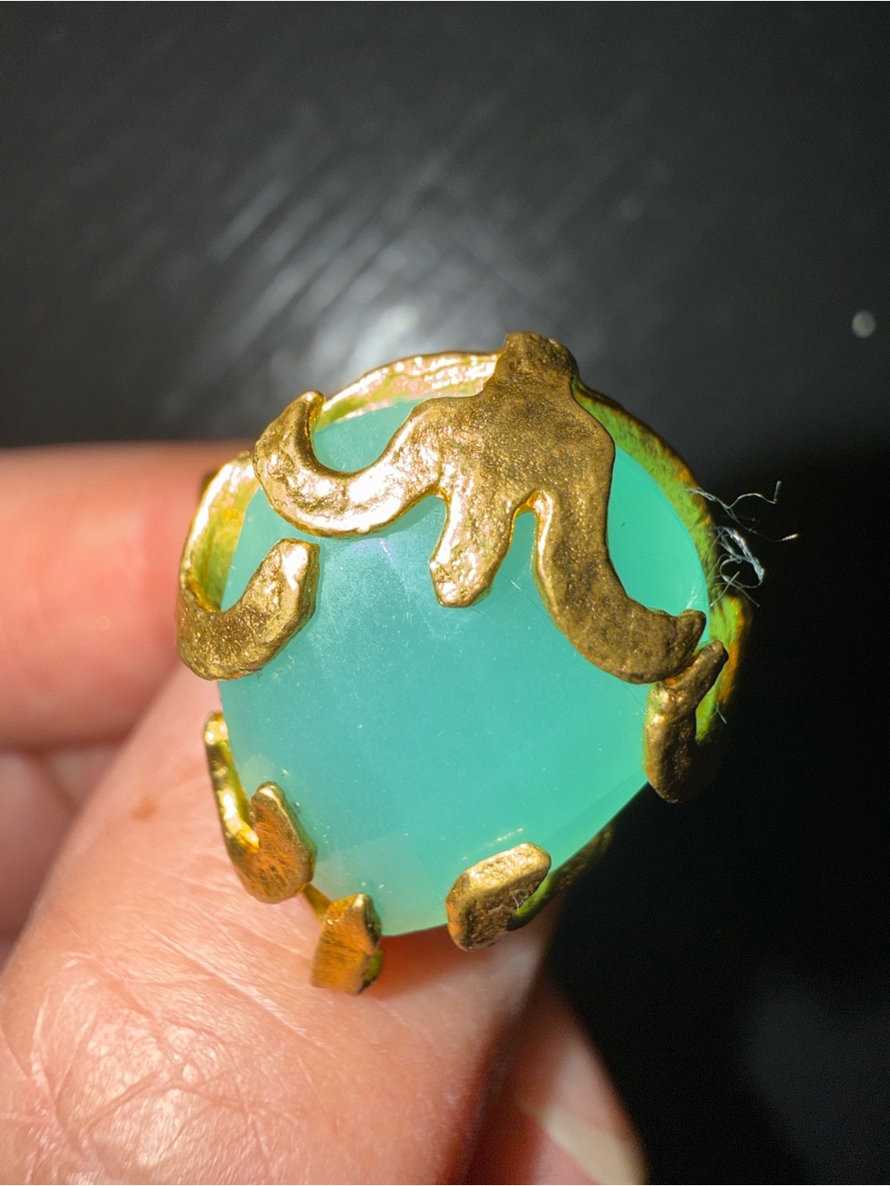 Ottoman Hands Gold-Trimmed Seafoam Green Cabochon Statement Ring